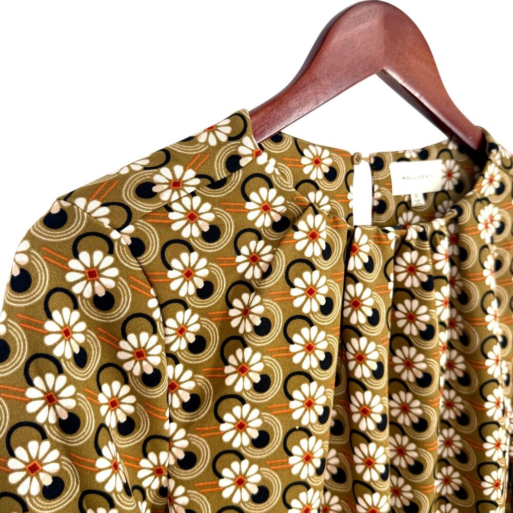 MELLODAY Sz Small Floral Daisies Mustard Yellow Blouse Shirt Top Artsy Summer - Picture 3 of 8